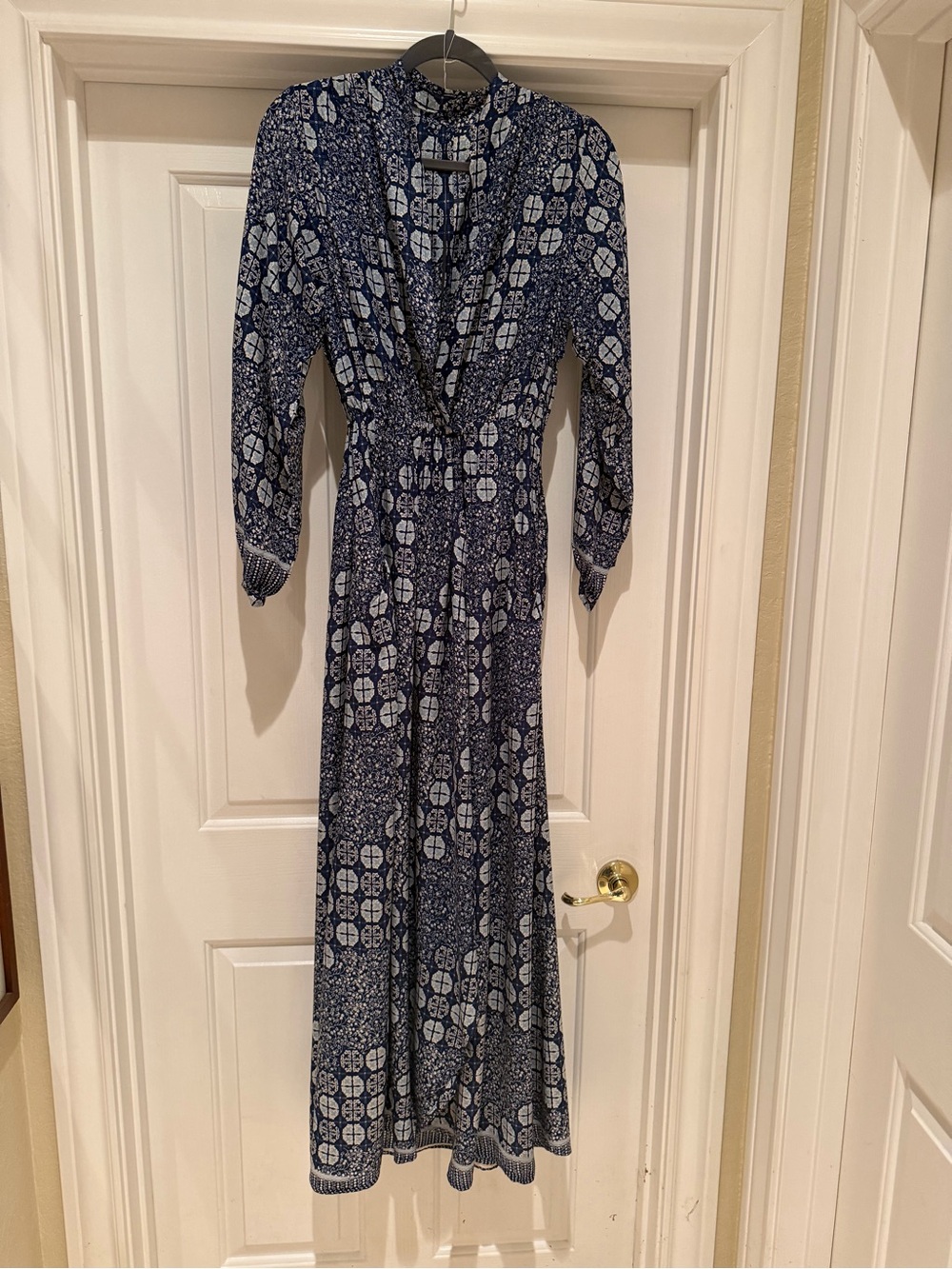 0036. Natalie Martin Navy & White Geometric Print Maxi Dress (Anthropologie)